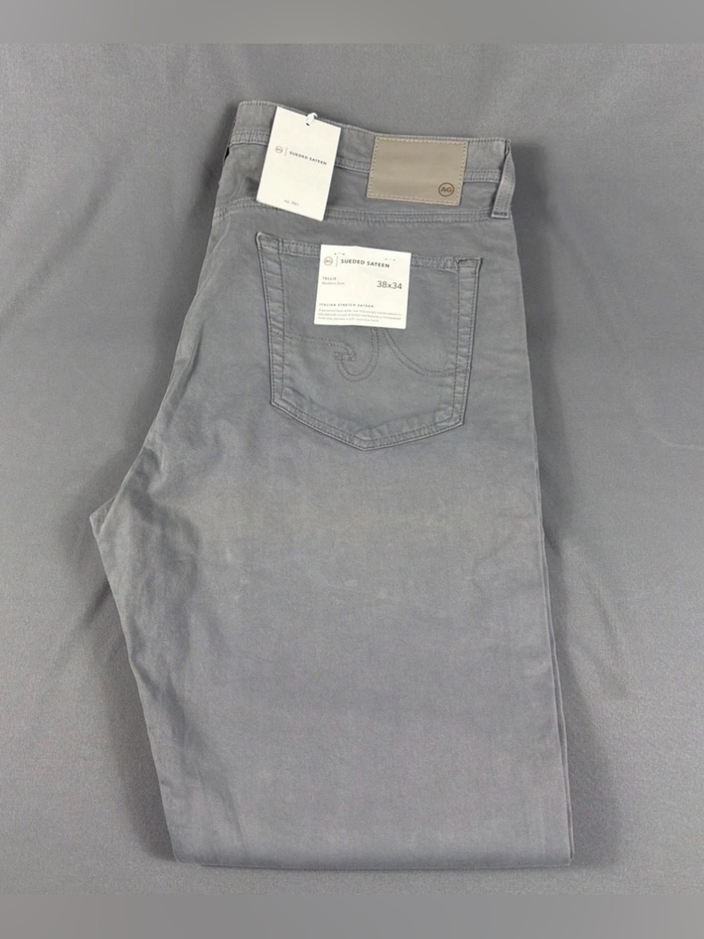 AG Pants Tellis Modern Slim 38 x 34 Gray Autumn Fog Spandex NWT MSRP $178